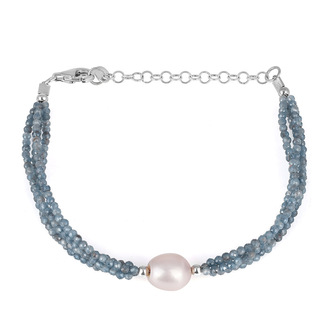 Blue Sapphire and Pearl Silver Bracelet