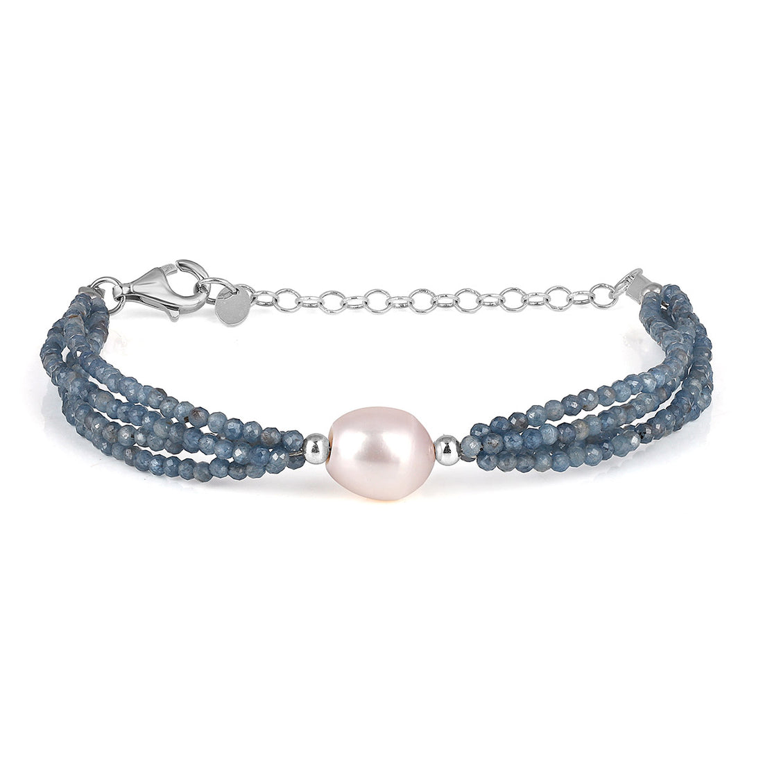 Blue Sapphire and Pearl Silver Bracelet