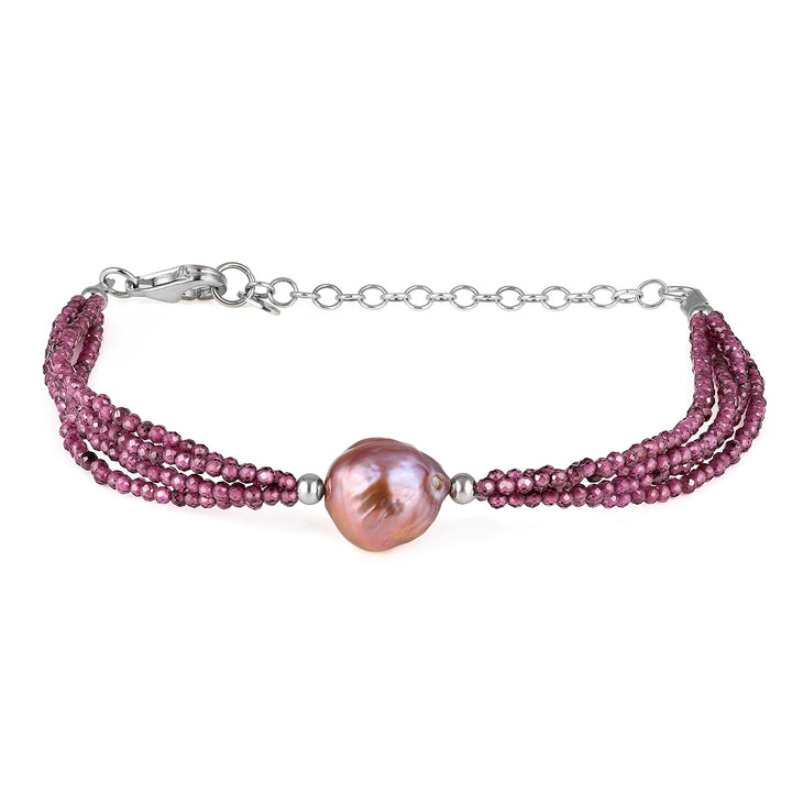 Garnet and Pearl Silver Bracelet