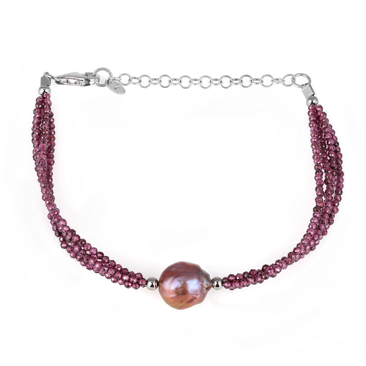 Garnet and Pearl Silver Bracelet