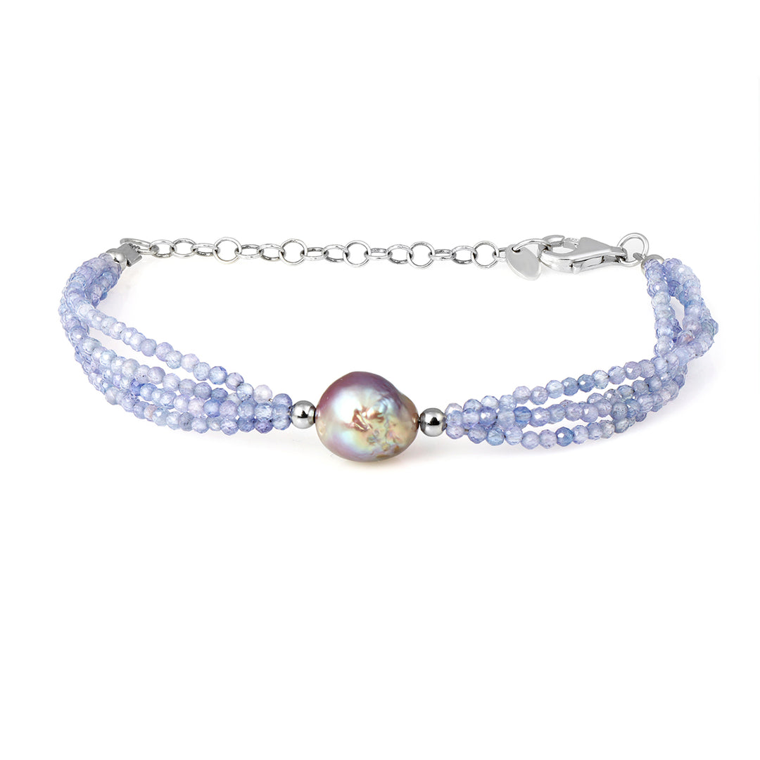 Tanzanite and Pearl Silver Bracelet