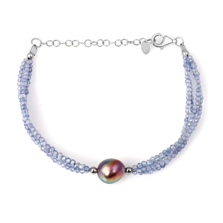 Tanzanite and Pearl Silver Bracelet