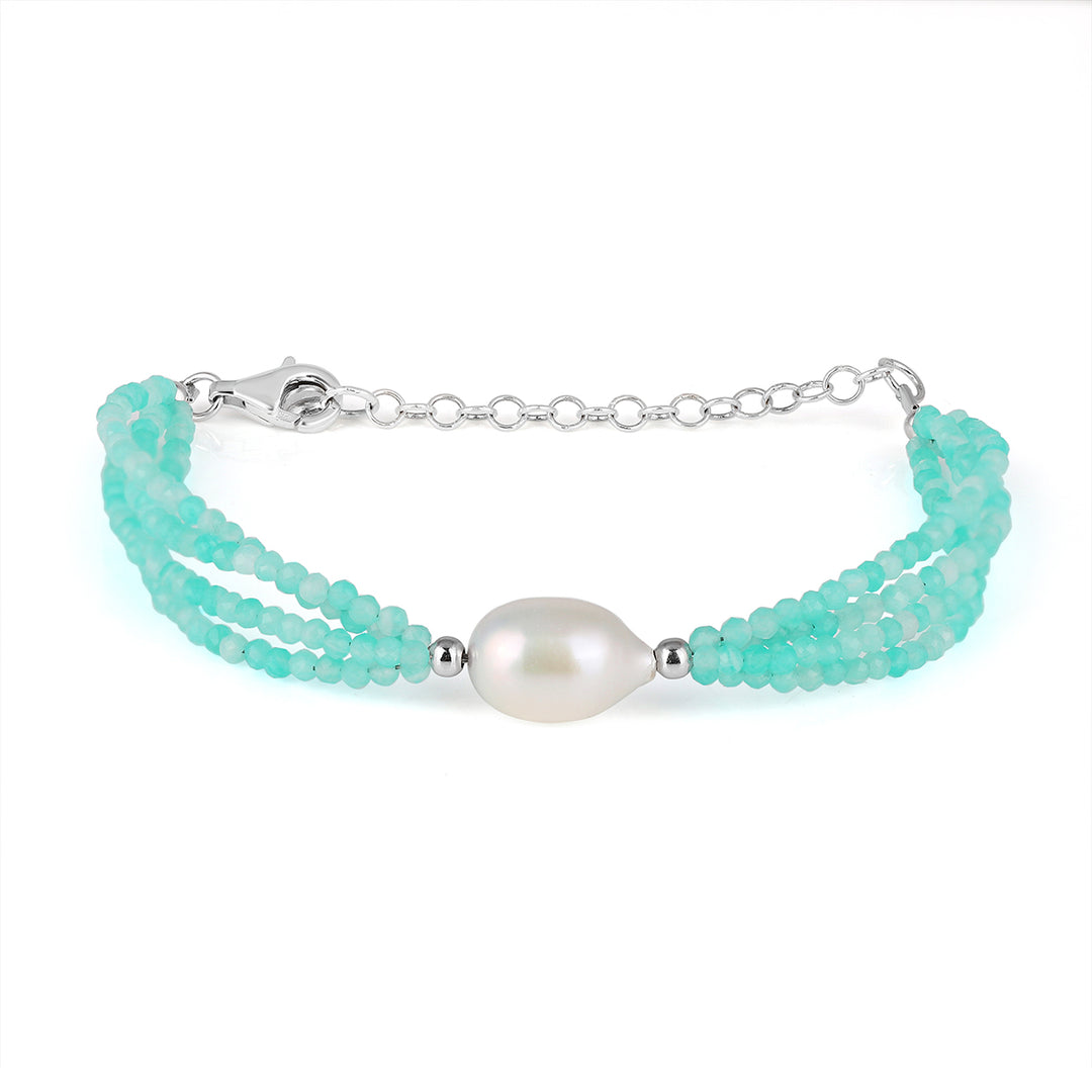 Amazonite and Pearl Silver Bracelet