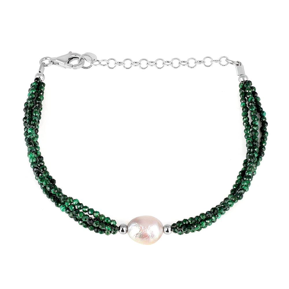 Malachite and Pearl Silver Bracelet