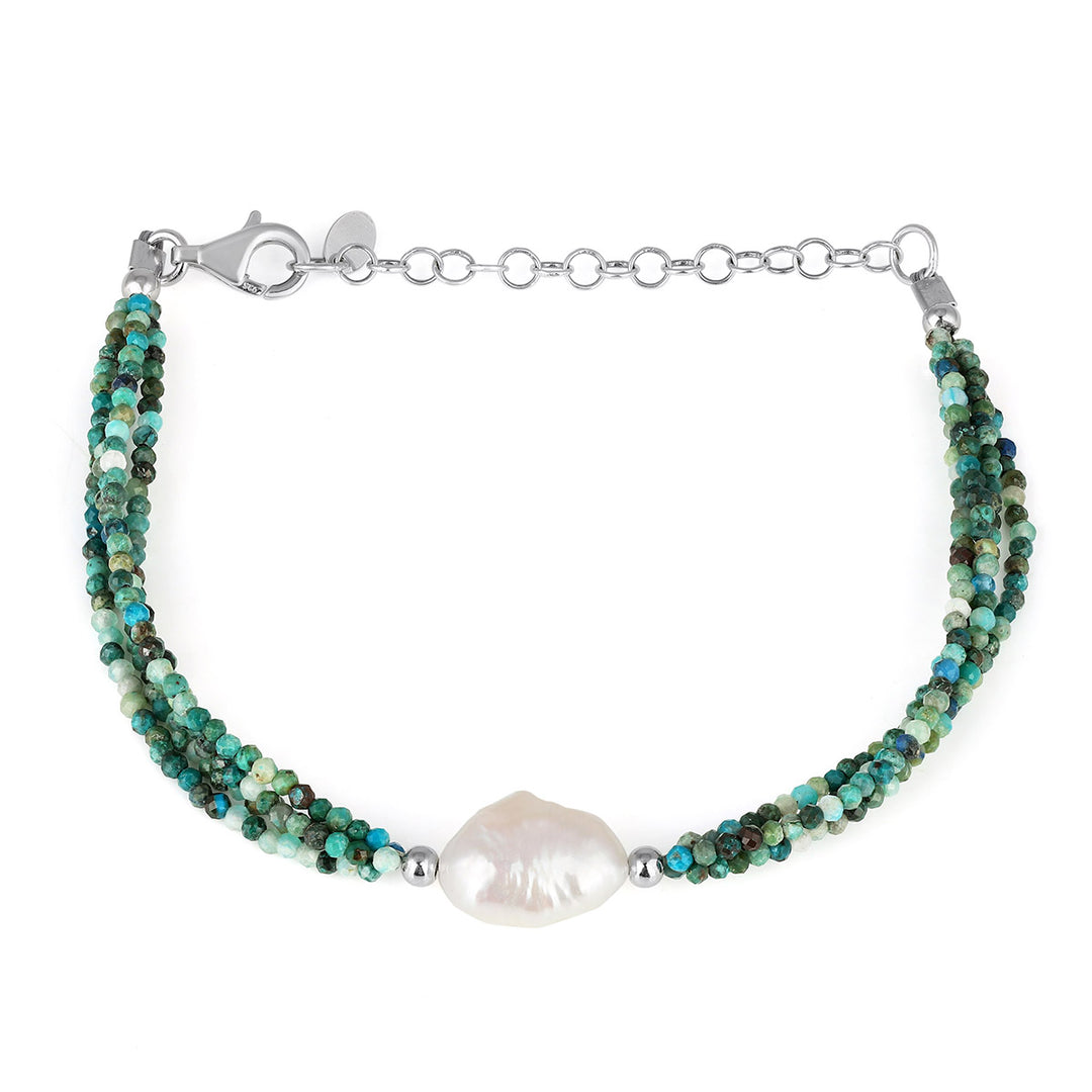 Chrysocolla and Pearl Silver Bracelet