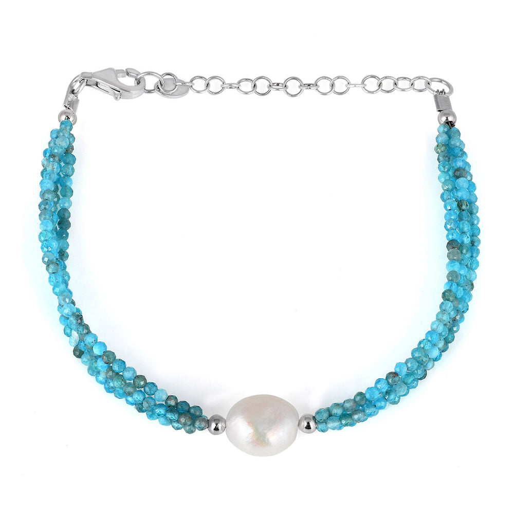 Neon Apatite and Pearl Silver Bracelet