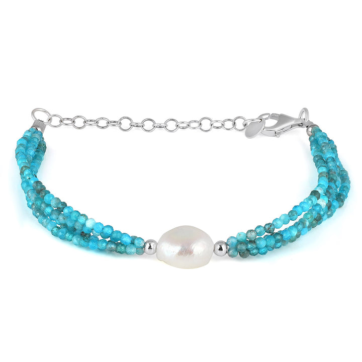 Neon Apatite and Pearl Silver Bracelet