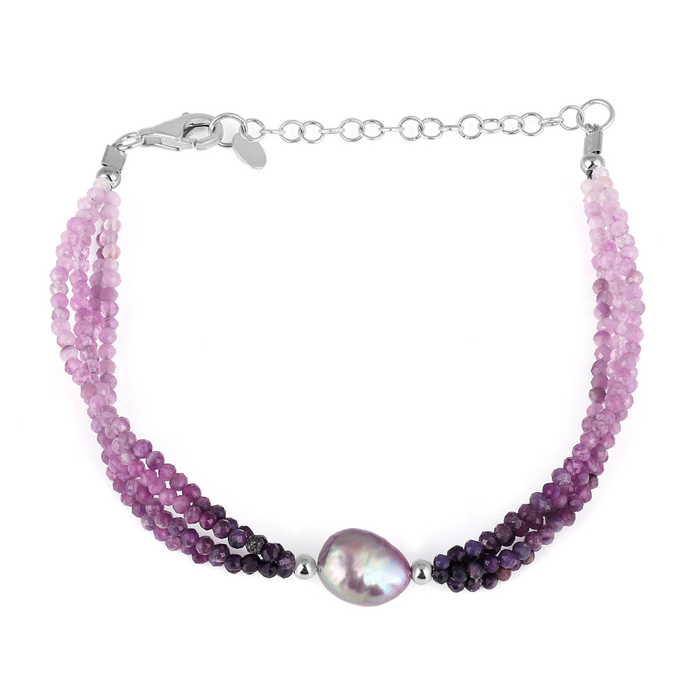 Shaded Sugilite and Pearl Silver Bracelet