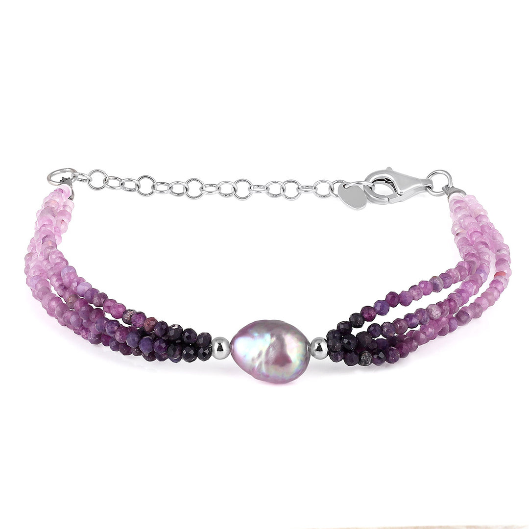 Shaded Sugilite and Pearl Silver Bracelet