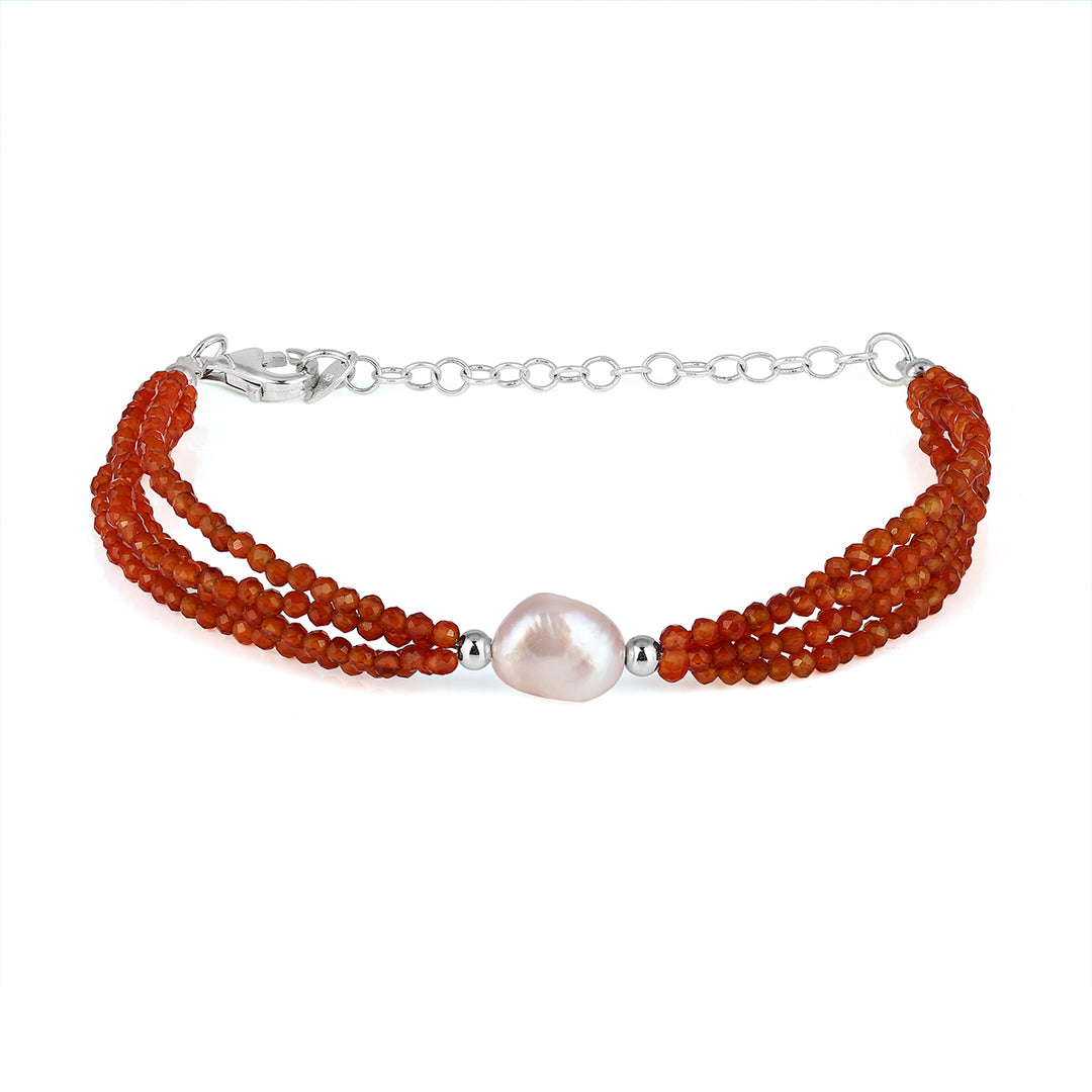 Red Onyx and Pearl Silver Bracelet