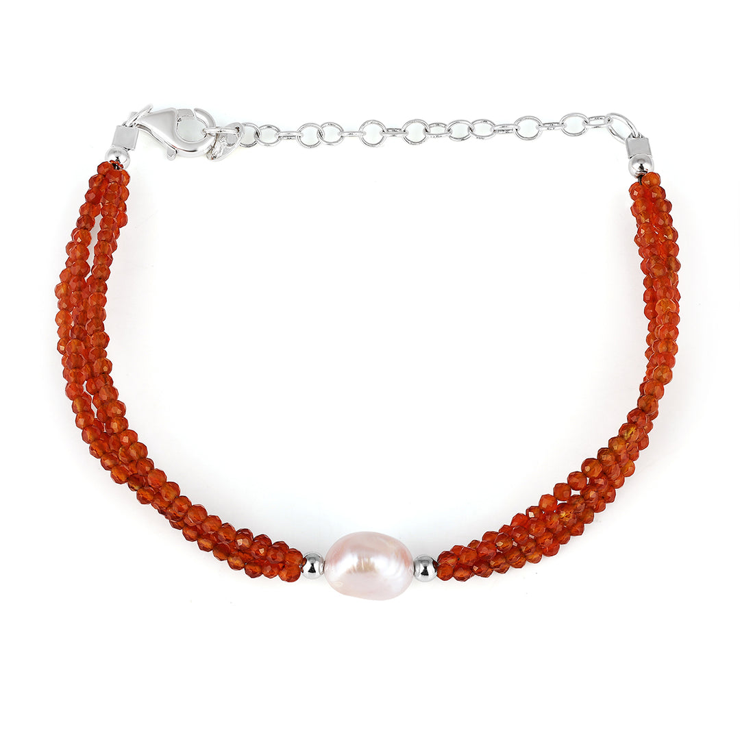 Red Onyx and Pearl Silver Bracelet