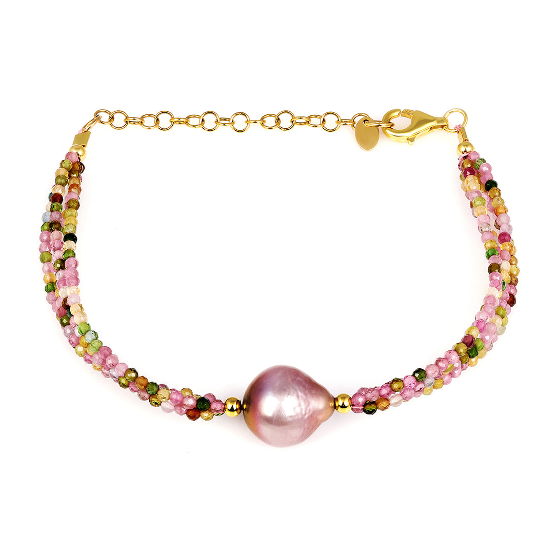 Multi Tourmaline and Pearl Silver Bracelet