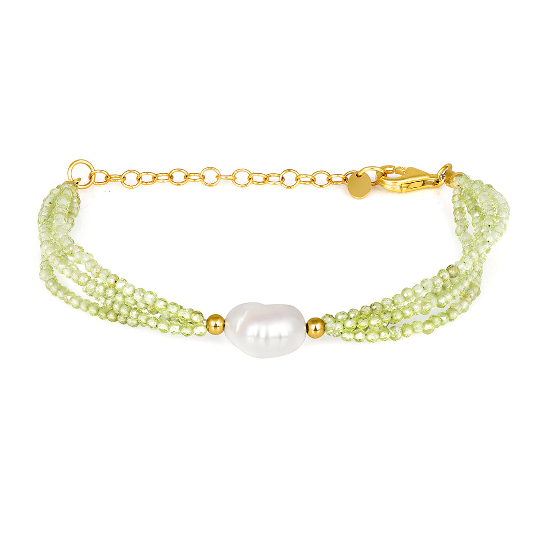 Peridot and Pearl Silver Bracelet