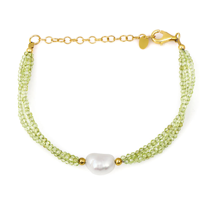 Peridot and Pearl Silver Bracelet