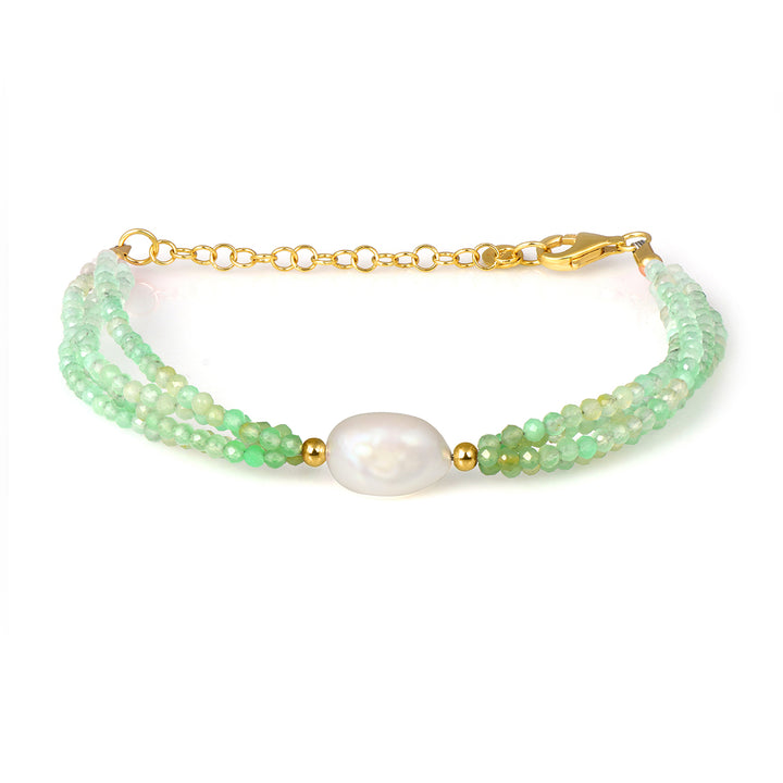 Chrysoprase and Pearl Silver Bracelet