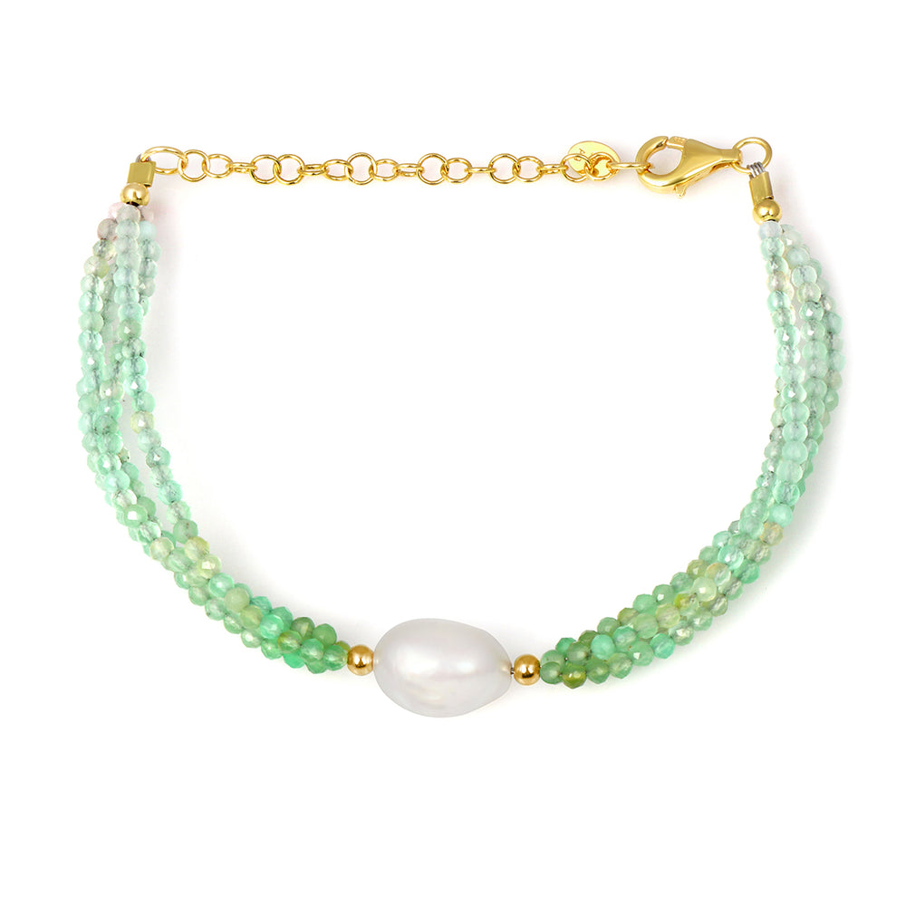 Chrysoprase and Pearl Silver Bracelet