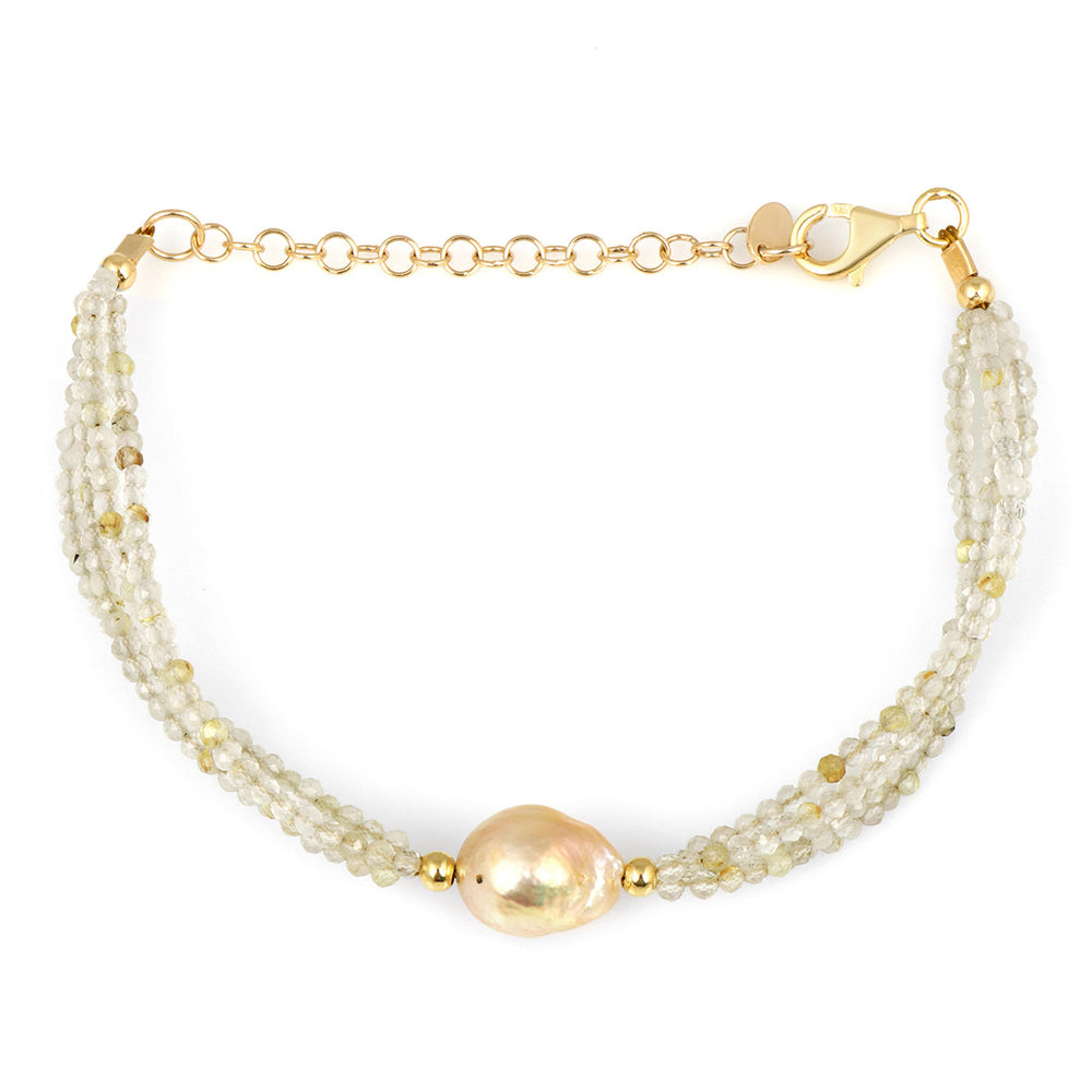 Golden Rutile and Pearl Silver Bracelet