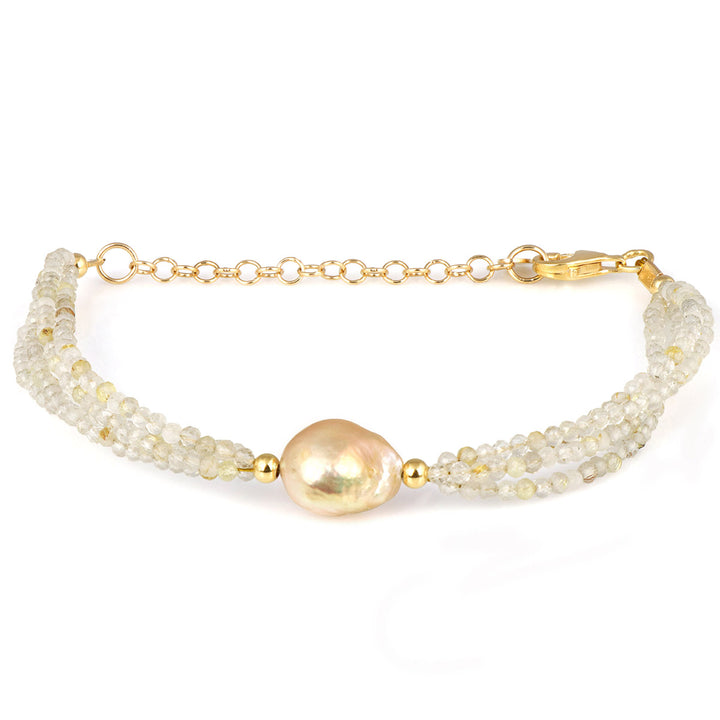 Golden Rutile and Pearl Silver Bracelet