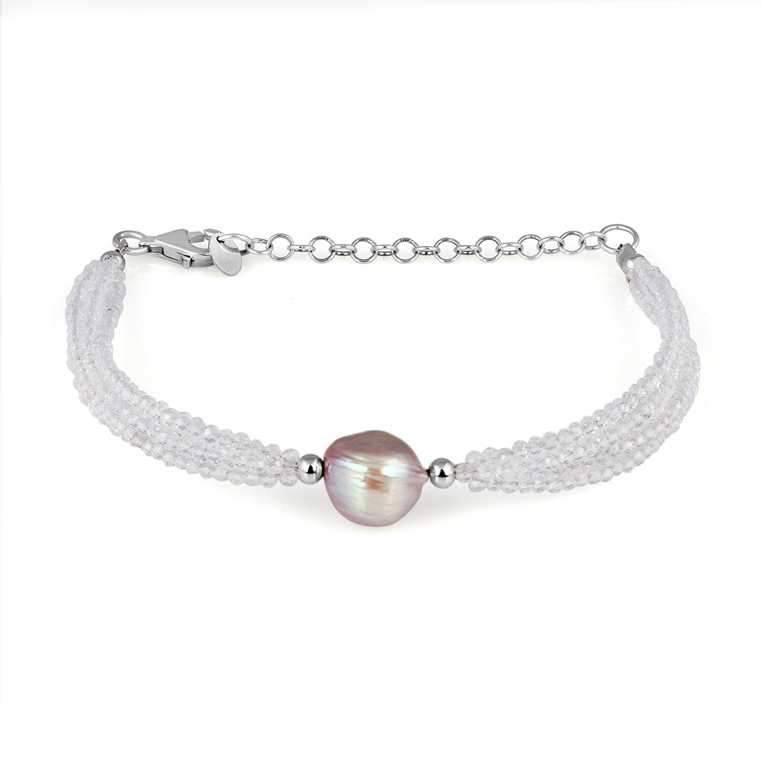 White Topaz and Pearl Silver Bracelet