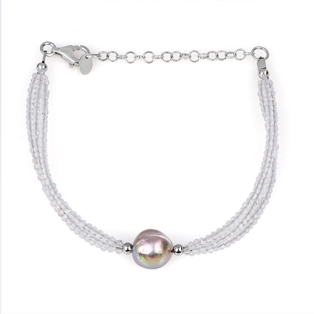 White Topaz and Pearl Silver Bracelet