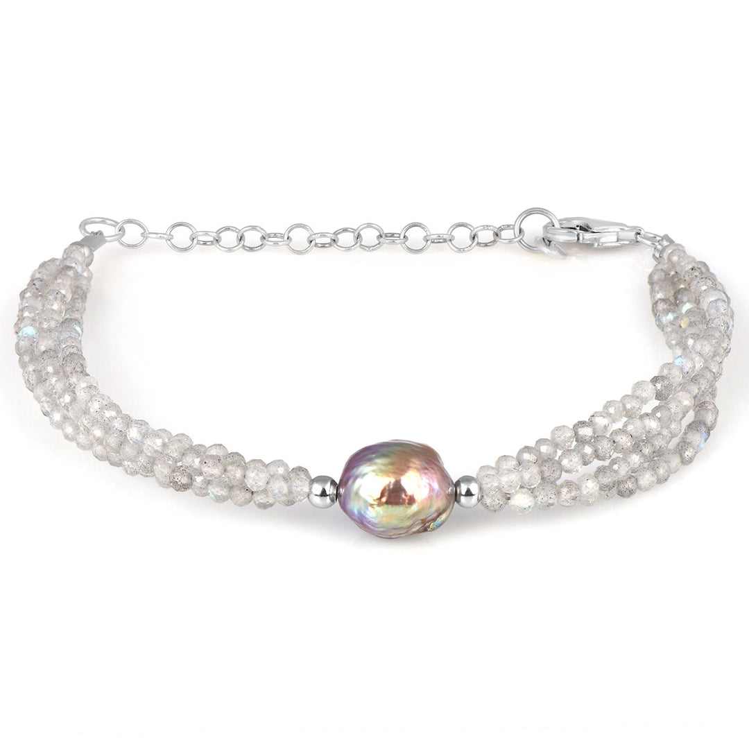 Labradorite and Pearl Silver Bracelet