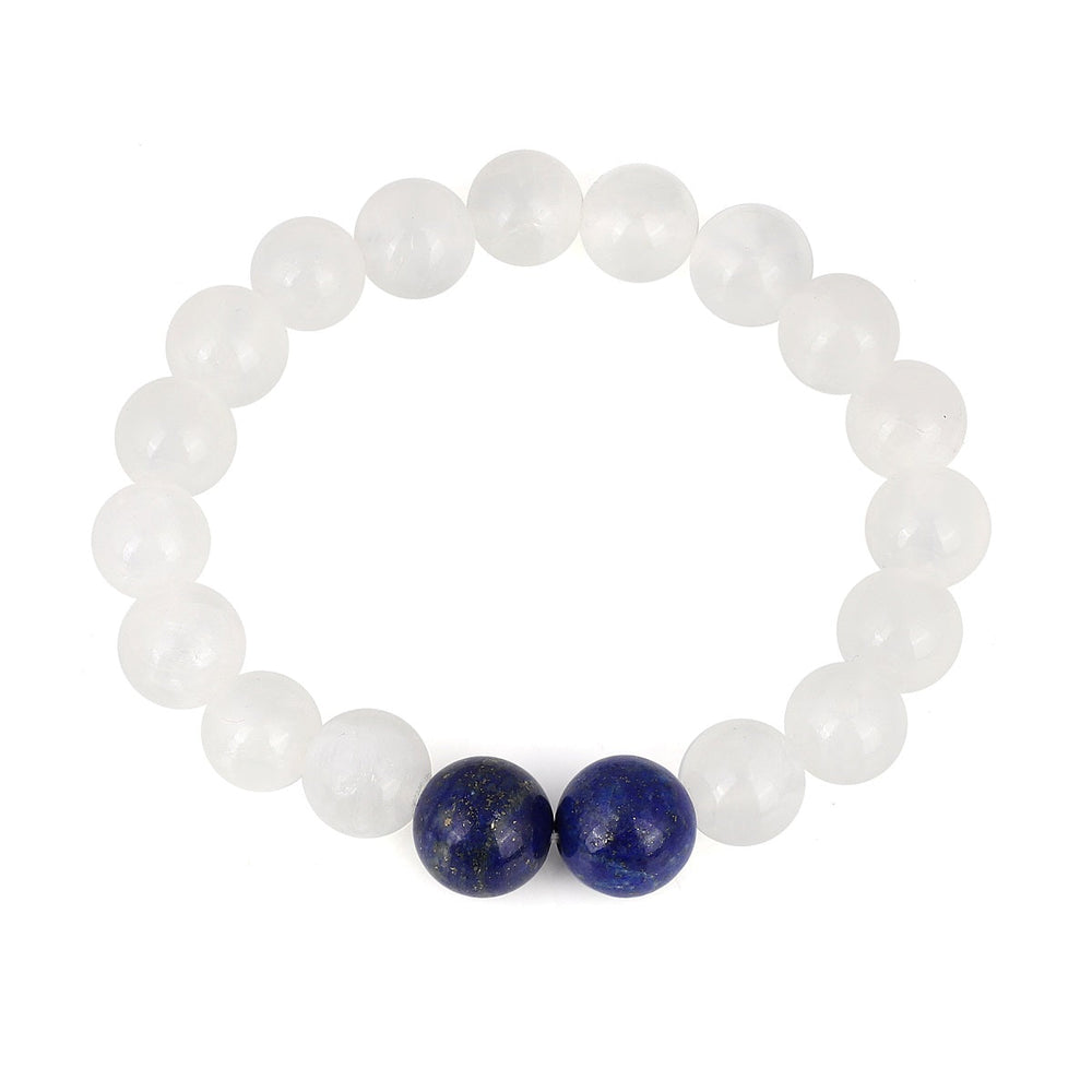 Selenite and Lapis Unisex Stretch Bracelet