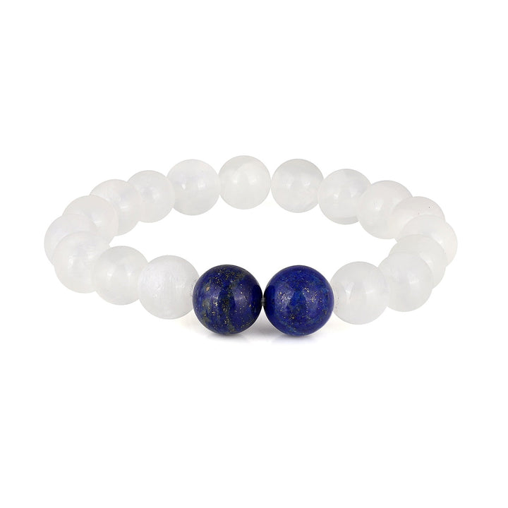 Selenite and Lapis Unisex Stretch Bracelet