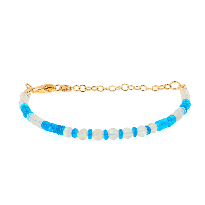 Blue and White Ethiopian Opal Silver Bracelet