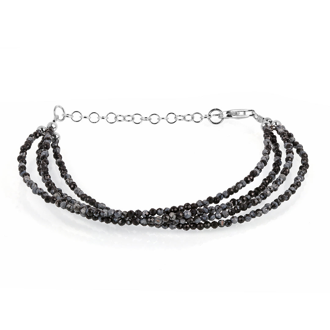 Snowflake Obsidian Layered Silver Bracelet