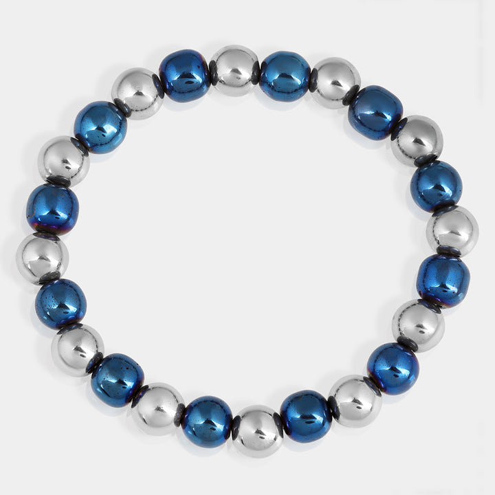 Silver and Blue Hematite Stretch Bracelet