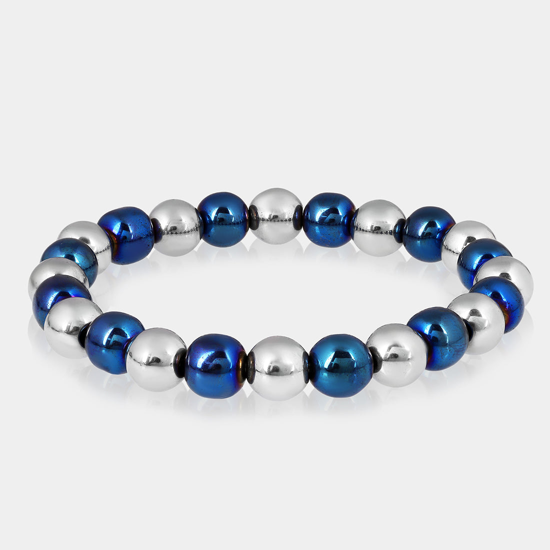 Silver and Blue Hematite Stretch Bracelet