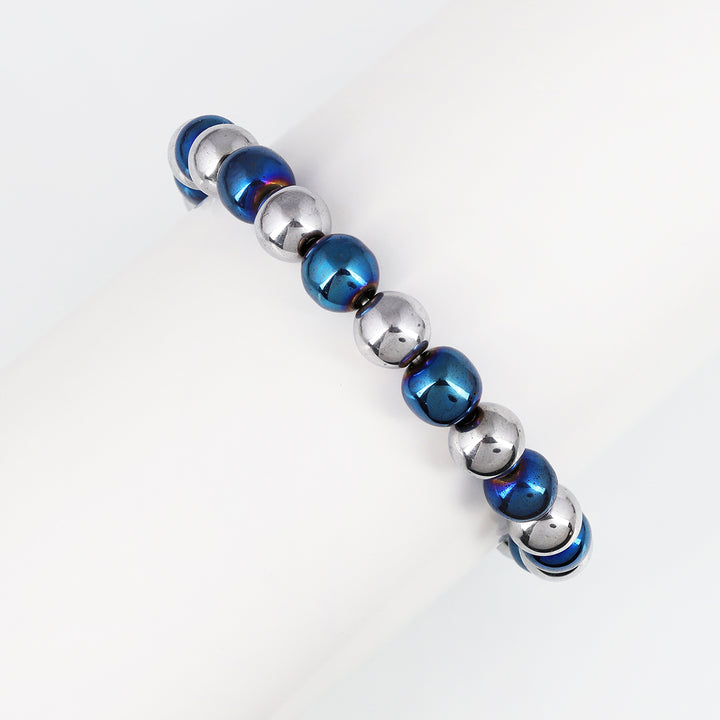 Silver and Blue Hematite Stretch Bracelet