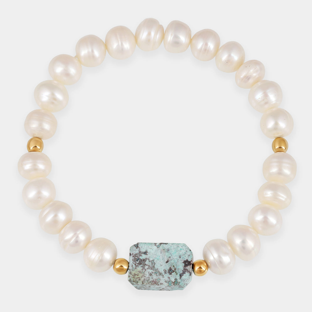 Pearl and Turquoise Silver Stretch Bracelet