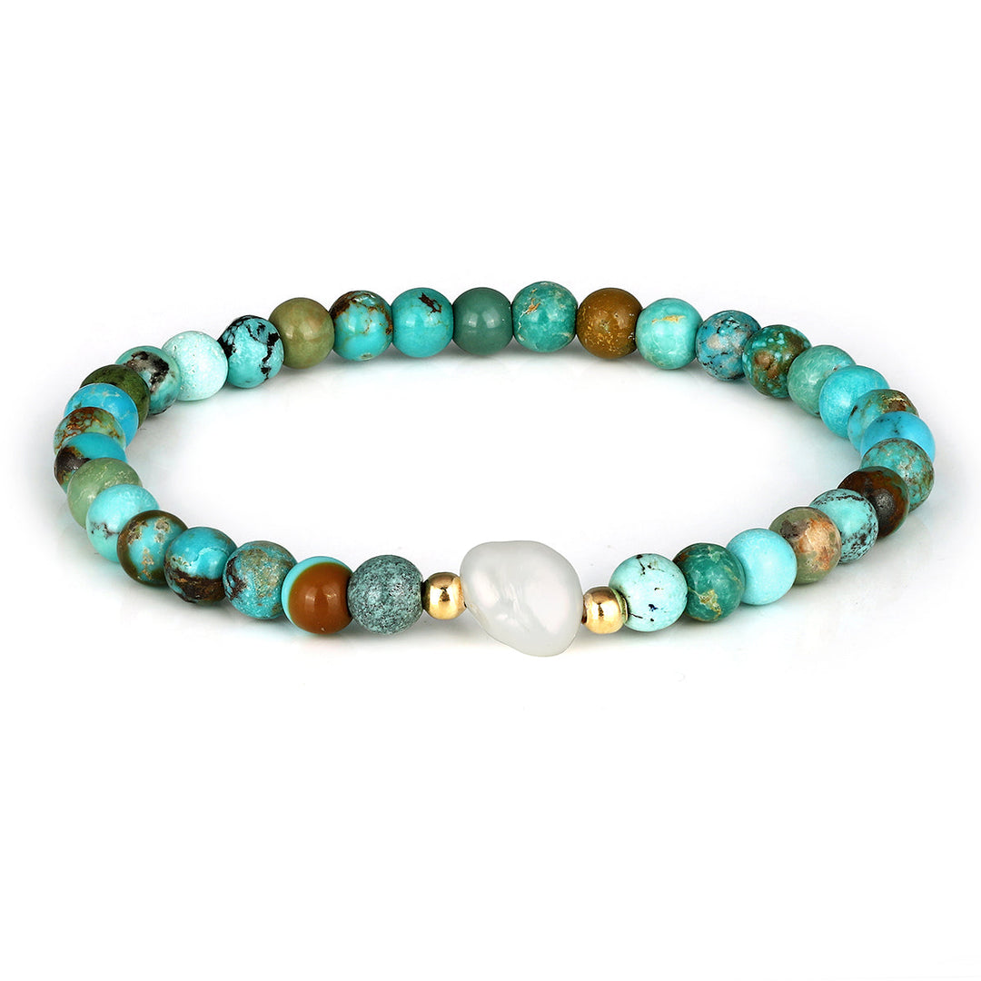 Turquoise and Pearl Unisex Stretch Bracelet