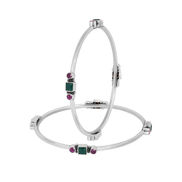 Green Onyx and Garnet Silver Bangles