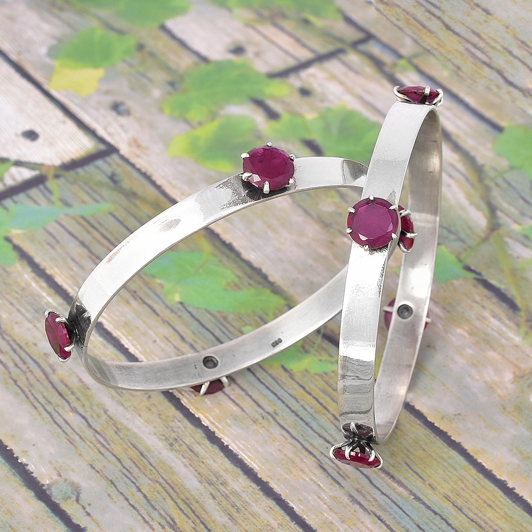 Ruby Sterling Silver Bangles