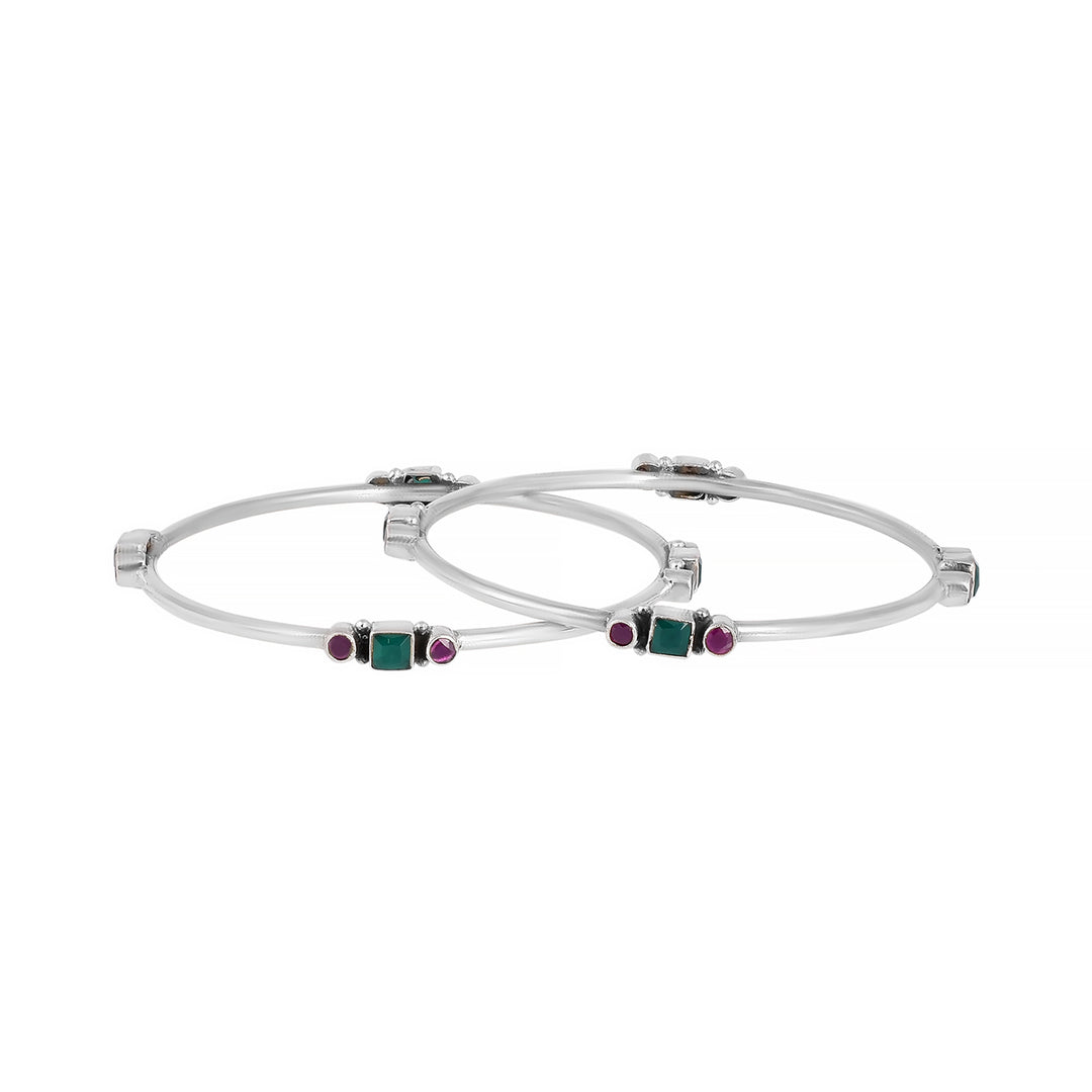 Green Onyx and Garnet Silver Bangles