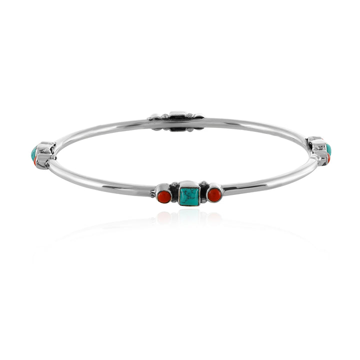 Coral and Turquoise Silver Bangle