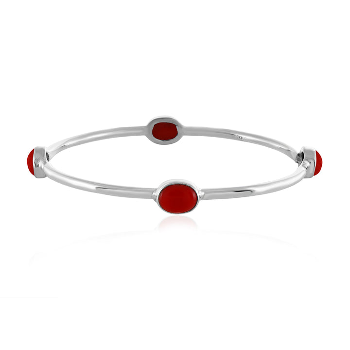 Red Coral Silver Bangles