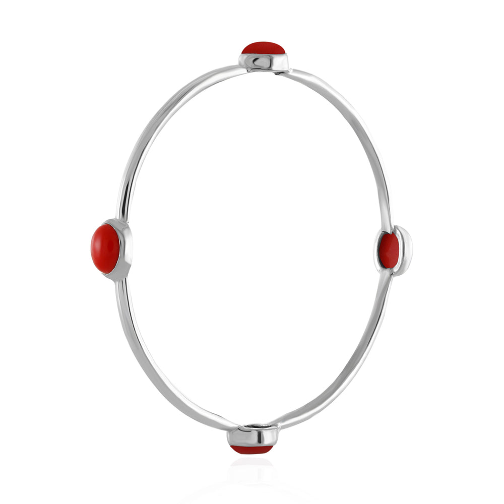 Red Coral Silver Bangles