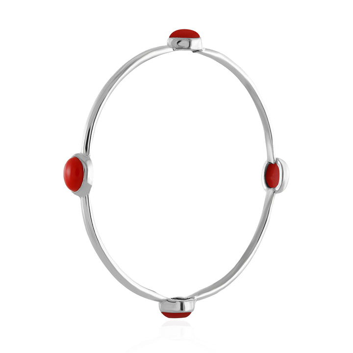 Red Coral Silver Bangles