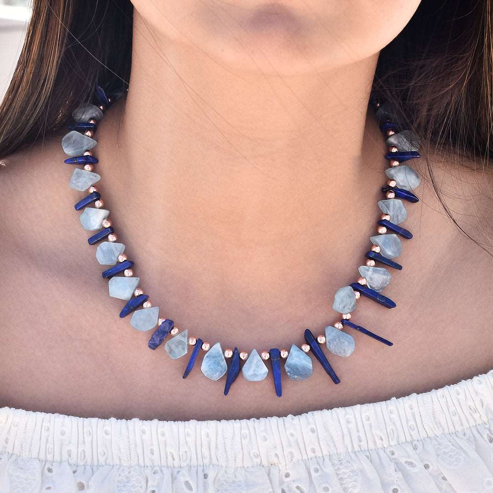 Aquamarine, Lapis and Hematite Choker Necklace