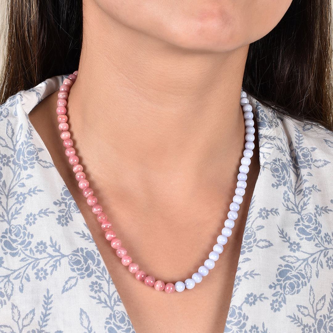 Rhodochrosite and Blue Lace Agate Choker Necklace