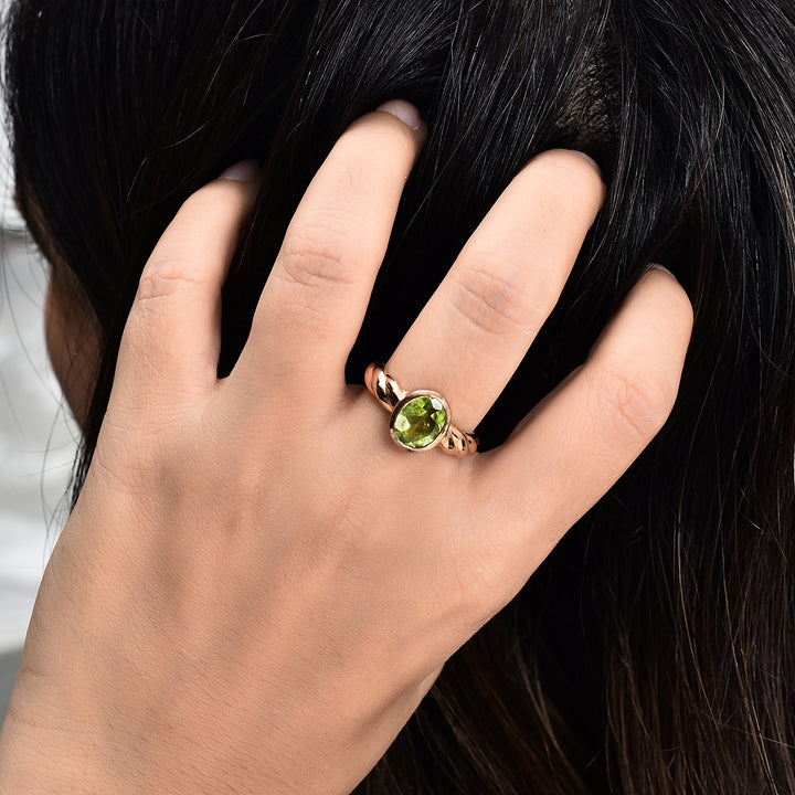 Peridot Oval Solitaire Silver Ring