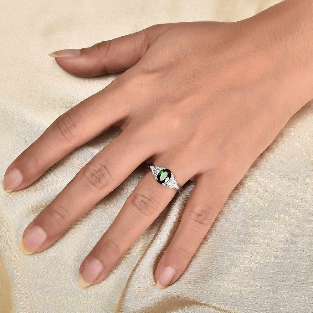 Chrome Diopside with Zircon Ring