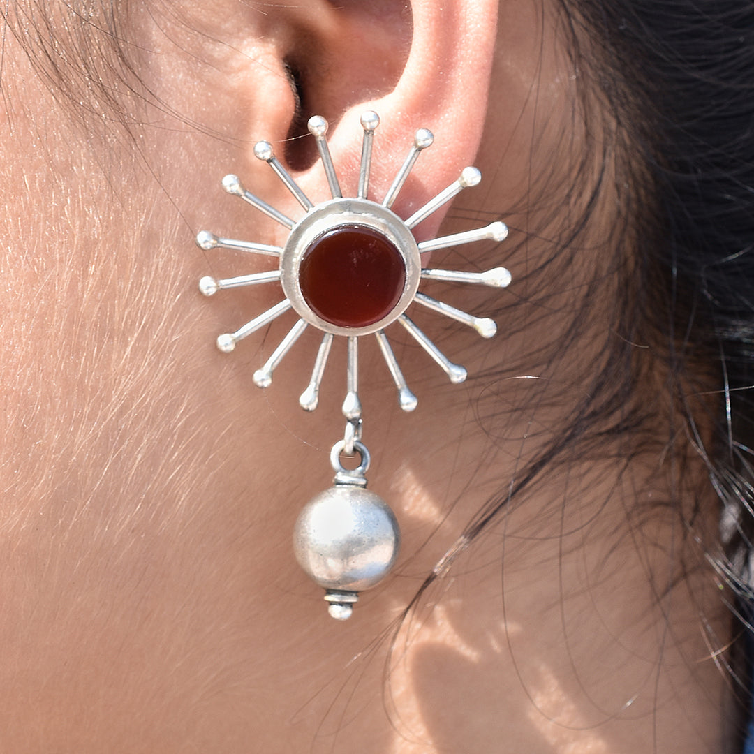 Red Onyx Silver Drop Earrings