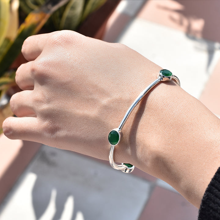 Green Onyx Silver Bangles