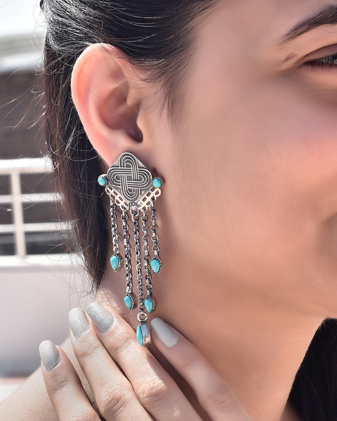 Turquoise Handmade Silver Chandelier Earrings