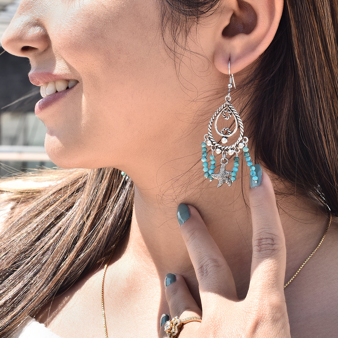 Turquoise Silver Chandelier Earrings