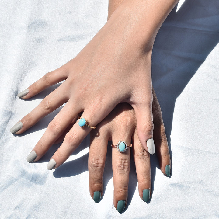 Turquoise Halo Silver Ring